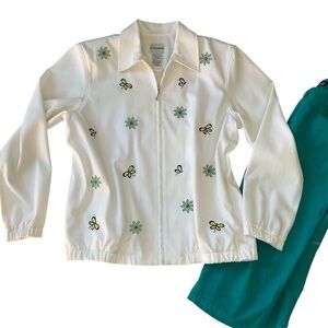 Vintage Alfred Dunner White Jacket Floral Butterfly Embroidered 8